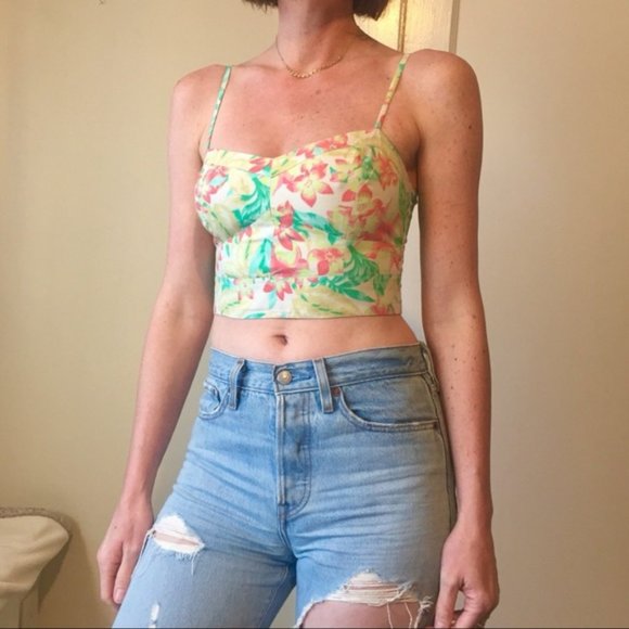 American Eagle Outfitters Tops - ☄️AE Tropical Floral Stretch Corset Crop Top